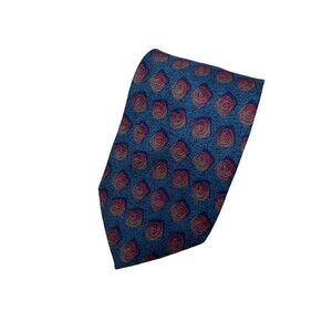 Rivetz of Boston 100% Silk Blue Red Geometric Pattern Neck Tie 56.75"x 3.75"‎